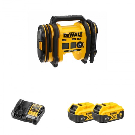 Gonfleur 18V XR DCC018N-XJ + 2 batteries 18V 5 Ah + 1 chargeur DCB1104-QW DEWALT