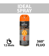 Traceur de chantier fluorescent 360° IDEAL SPRAY Orange SOPPEC